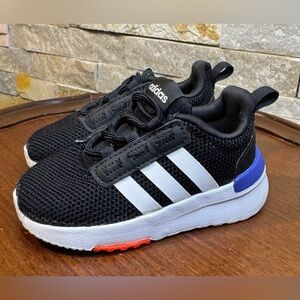 Infant/Toddler Sz 5 Adidas Racer TR21 black white & sonic ink accents shoes EUC